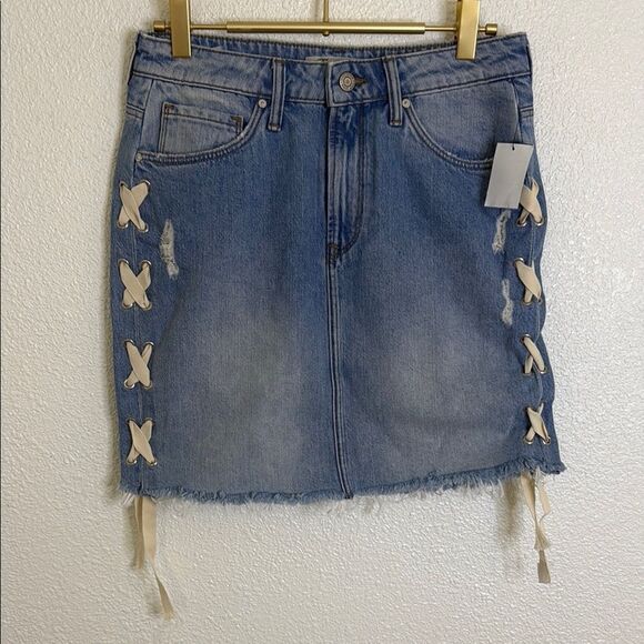 Mavi Blue Denim Mini Skirt with Lace-Up Sides- Small - Picture 1 of 9